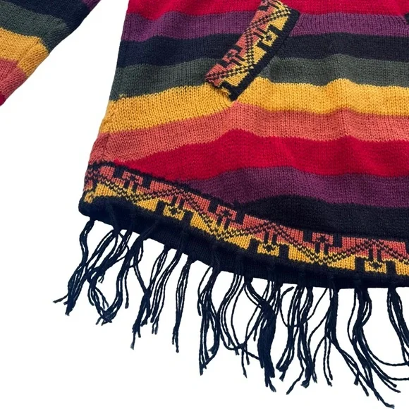 ARTESANIAS APAZA ALPACA Women’s S/M Peru Multicolor Sunset Stripe Hooded Sweater - Picture 9 of 15